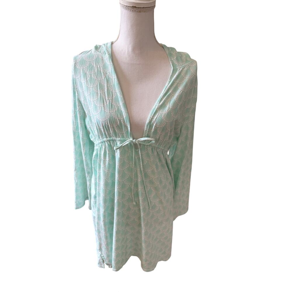 Peter Millar Long Sleeve Hooded Cover Up Mint Green Print M